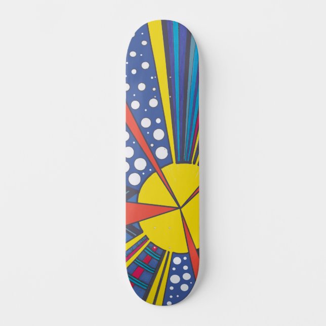 Pop Art Sonnenbrand, abstrakte, leuchtende kosmisc Skateboard (Vorderseite)