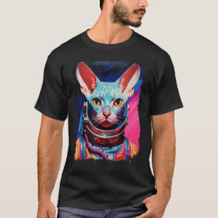 Pop Art Sphynx Haarlos Katze Weltraum Astronaut T-Shirt