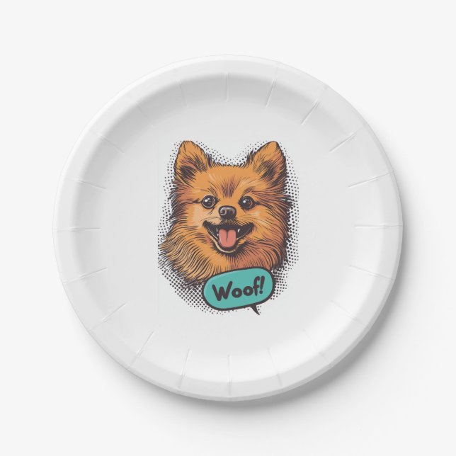 Pop Art Spitz � Retro Comic Dog Pappteller (Vorderseite)