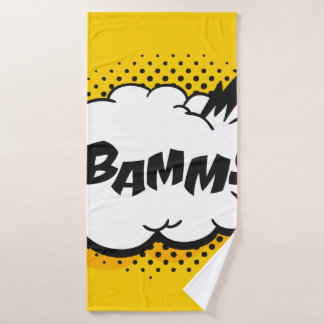 Pop-Art-Sprechblase zeichnend mit Text. Cartoon Badehandtuch