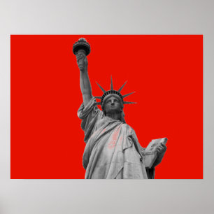 Pop Art Statue of Liberty Red Greyscale New York Poster