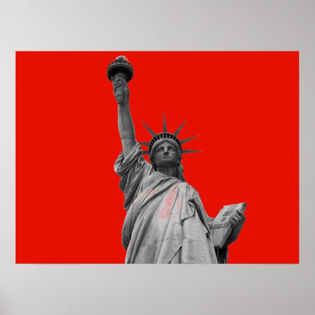 Pop Art Statue of Liberty Red Greyscale New York Poster (Vorne)