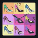 Pop Art Stiletto Pumps / Schuhe / High Heels Squar Quadratische Wanduhr<br><div class="desc">Uhr in "Glorification of the Stiletto" drucken - Pop Kunstdarstellung der geliebten Stiletto-Pumpe</div>