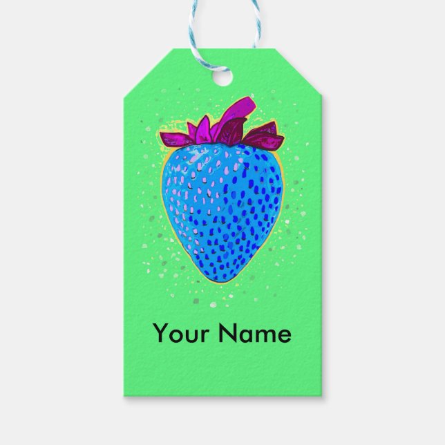 Pop Art Strawberry Blue Geschenkanhänger (Vorderseite)
