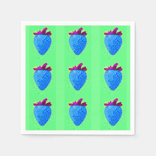 Pop Art Strawberry Blue Pattern Serviette (Vorderseite)