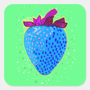 Pop Art Strawberry Blue Quadratischer Aufkleber