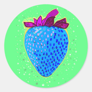 Pop Art Strawberry Blue Runder Aufkleber