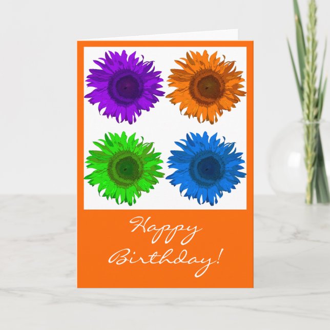 Pop Art Sunflowers Block Happy Birthday Karte (Vorderseite)