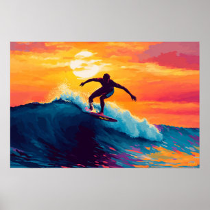 Pop-Art-Surfing-Sonnenuntergang-Wandkunst – Wellen Poster