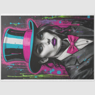 Pop-Art-Surrealismus Frau mit Zylinder-Decoupage  Seidenpapier