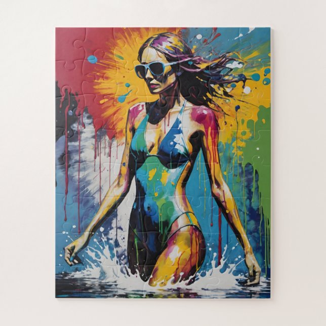 Pop Art Swimsuit Model Paint Spritzer Puzzle (Vertikal)