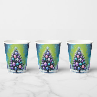 Pop Art Synthwave Weihnachten mit Acid Green Viole Pappbecher