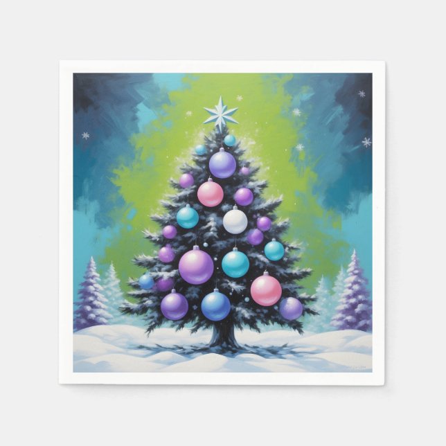 Pop Art Synthwave Weihnachten mit Acid Green Viole Serviette (Vorderseite)