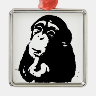 Pop Art Thinking Chimpanzee Ornament Aus Metall