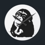 Pop Art Thinking Chimpanzee Runde Wanduhr<br><div class="desc">Digital Computer Animal Art - Uni Pop Kunst - Wilde Tiercomputer Bilder</div>