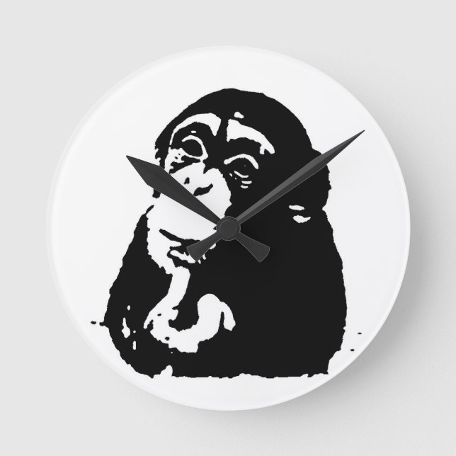 Pop Art Thinking Chimpanzee Runde Wanduhr (Vorderseite)