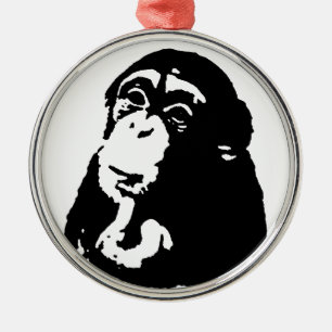 Pop Art Thinking Chimpanzee Silbernes Ornament