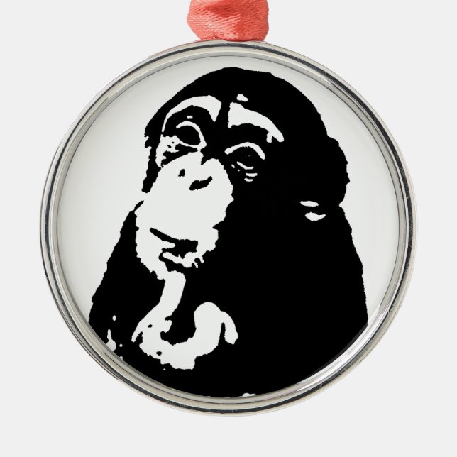 Pop Art Thinking Chimpanzee Silbernes Ornament (Vorne)