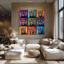 Pop Art Tiger Grid Bold Wall Art