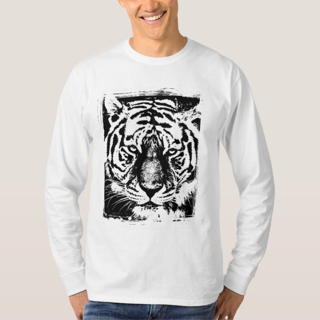 Pop Art Tiger Head Elegante Moderne Vorlage T-Shirt (Vorderseite)