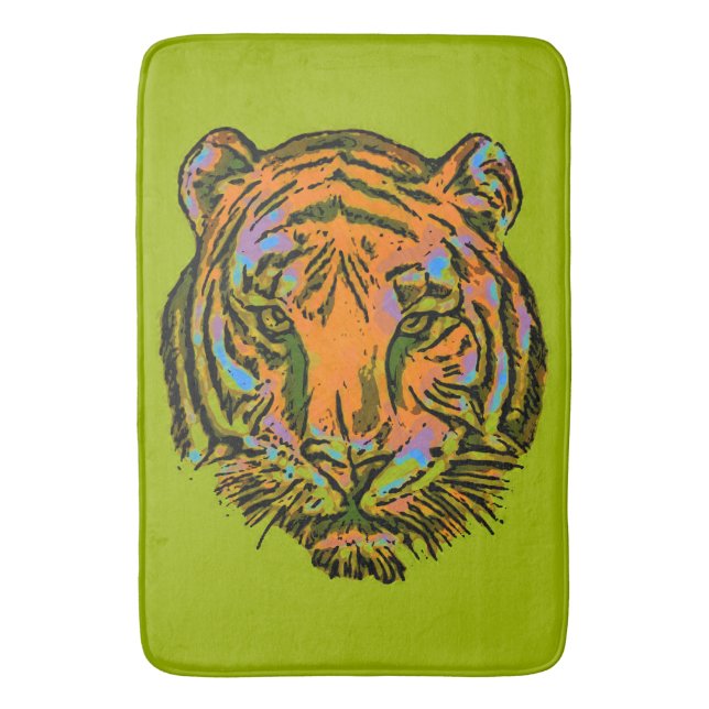 Pop Art TIGER HEAD + Ihr Backgr. Ideen Badematte (Vorderseite Vertikal)