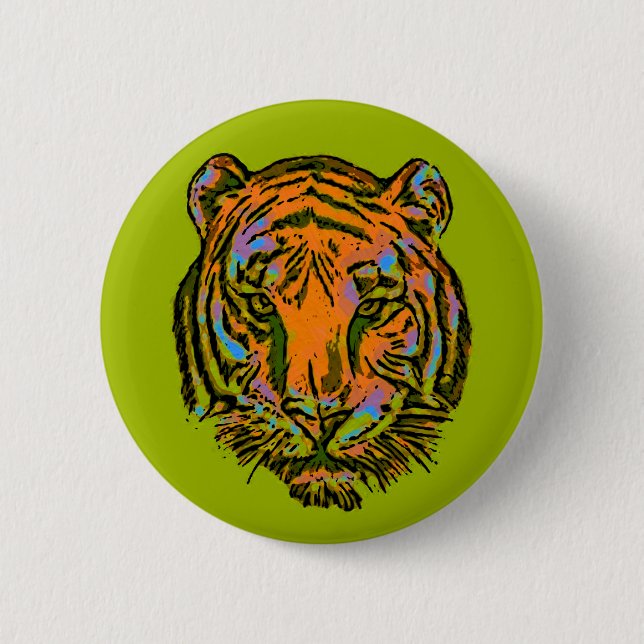 Pop Art TIGER HEAD + Ihr Backgr. Ideen Button (Vorderseite)