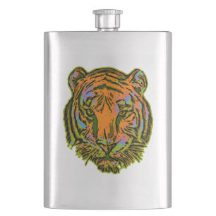 Pop Art TIGER HEAD + Ihr Backgr. Ideen Flachmann