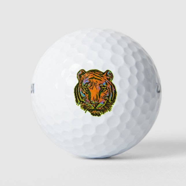 Pop Art TIGER HEAD + Ihr Backgr. Ideen Golfball (Vorderseite)