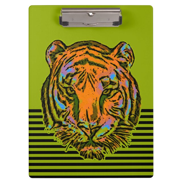 Pop Art TIGER HEAD + Ihr Backgr. Ideen Klemmbrett (Vorderseite)