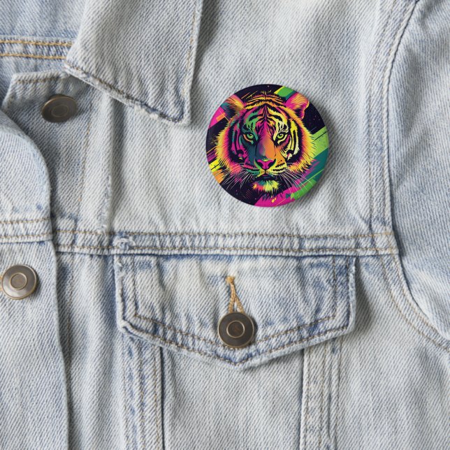 Pop Art Tiger Illustration mit Neon Colors Button (Beispiel)