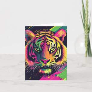 Pop Art Tiger Illustration mit Neon Colors Feiertagskarte