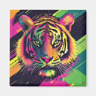 Pop Art Tiger Illustration mit Neon Colors Magnet
