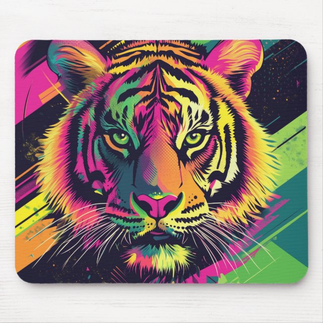 Pop Art Tiger Illustration mit Neon Colors Mousepad (Vorne)