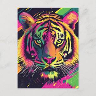 Pop Art Tiger Illustration mit Neon Colors Postkarte