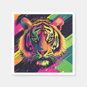 Pop Art Tiger Illustration mit Neon Colors Serviette