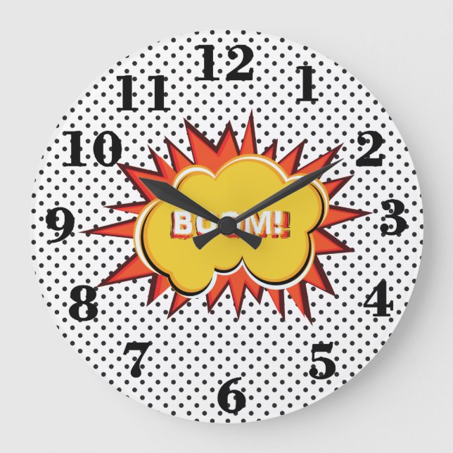 Pop Art Typografy Retrostyle Große Wanduhr (Vorderseite)