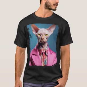 Pop-Art-Unternehmer haarlose Sphynx-Katze Rosa T-Shirt