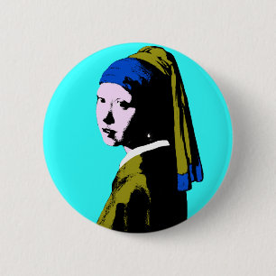 Pop Art Vermeer's Pearl Earring Button