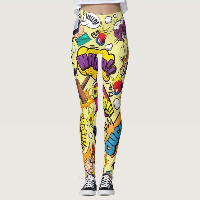 Pop Art Vibrann Retro Comic Text Leggings (Vorderseite)