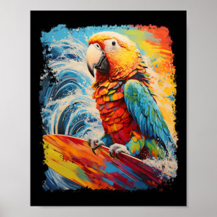 Pop Art Vintage Haustier Vogel Papagei Surfen Poster
