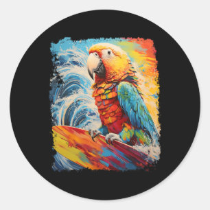 Pop Art Vintage Haustier Vogel Papagei Surfen Runder Aufkleber