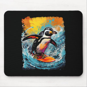 Pop Art Vintage Zoo Vogel Surft Pinguin Mousepad