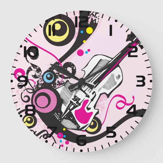 Pop Art Violin Abstract Musical Punk Rock Große Wanduhr (Vorderseite)