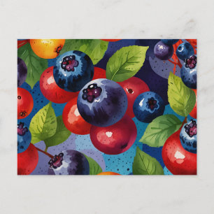 Pop Art Watercolor Blueberries Muster Postkarte