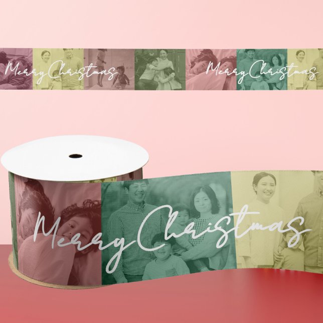 Pop Art Weihnachten Familienfoto Collage Ribbon Satinband (Von Creator hochgeladen)