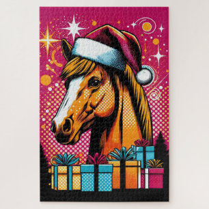 Pop Art Weihnachts-Pferd und Geschenke Weihnachten Puzzle