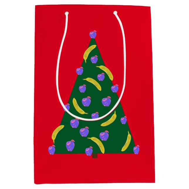 Pop Art Weihnachtsbaum mit Äpfeln & Bananen Mittlere Geschenktüte (Vorderseite)