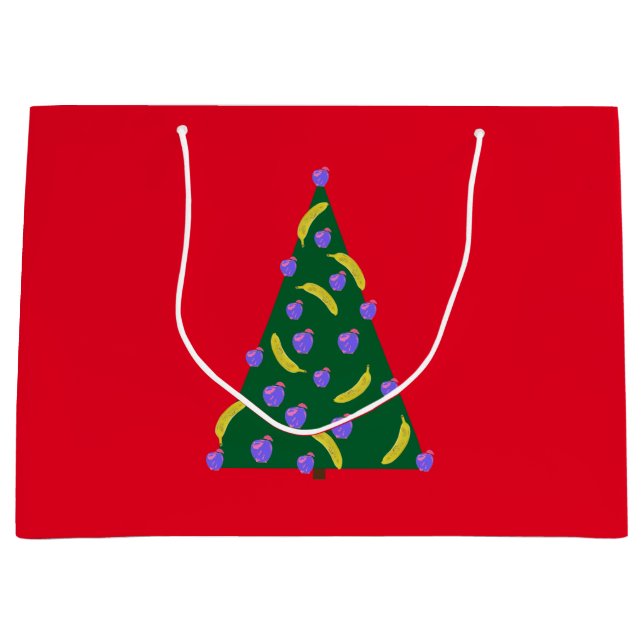 Pop Art Weihnachtsbaum mit Äpfeln & Bananen Rot Große Geschenktüte (Vorderseite)