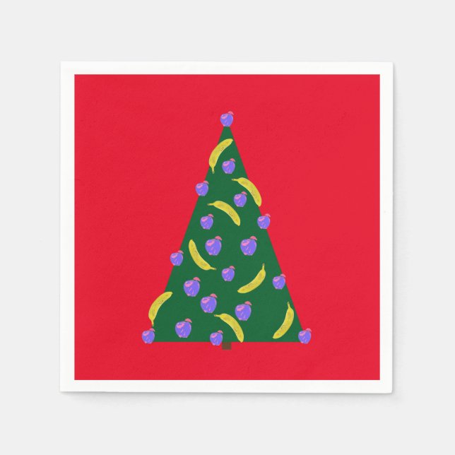 Pop Art Weihnachtsbaum mit Äpfeln & Bananen Rot Serviette (Vorderseite)