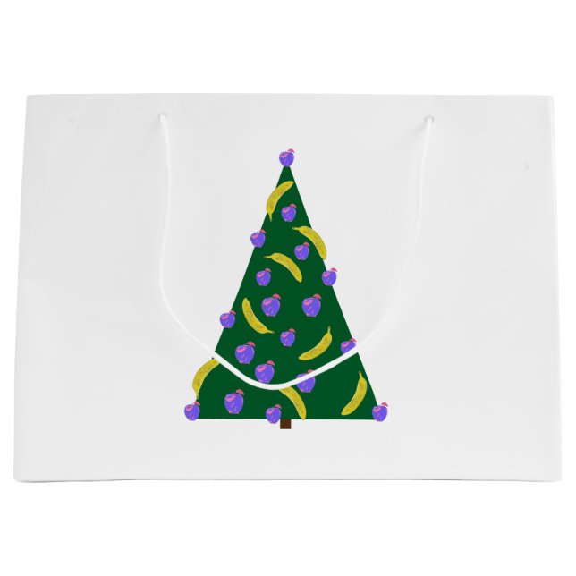 Pop Art Weihnachtsbaum mit Äpfeln & Bananen Weiß Große Geschenktüte (Vorderseite)